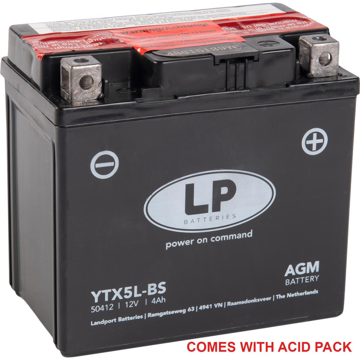 Landport Batteries Battery Ltx5l-bs Main. Free, Landport 50412 + Acid Pack, Mb Ytx5l-bs Agm, Ma Ltx5l-bs