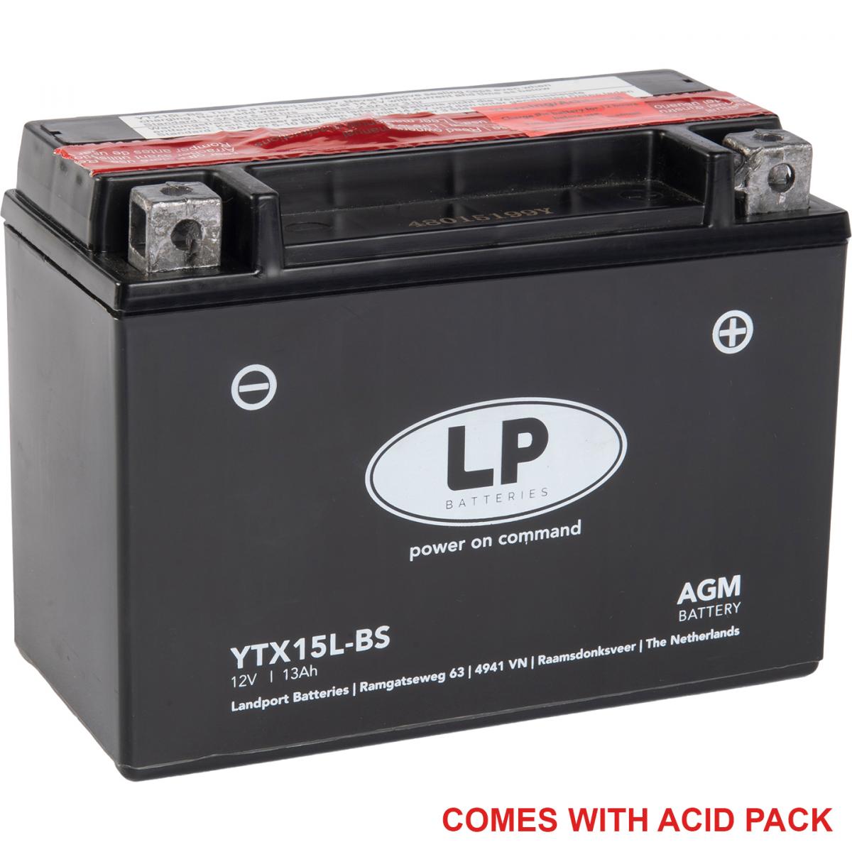 Landport Batteries Battery LTX15L-bs 12v 12ah, Landport Maintenance Free, Agm, YTX15L-bs