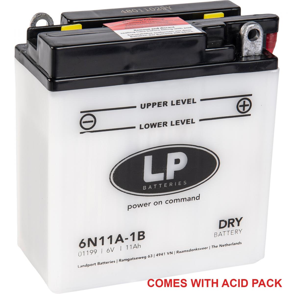 Landport Batteries Battery 6N11A-1B 6V 11AH, Landport With Acid Pack, Road, Mc Ma 6N11A-1B