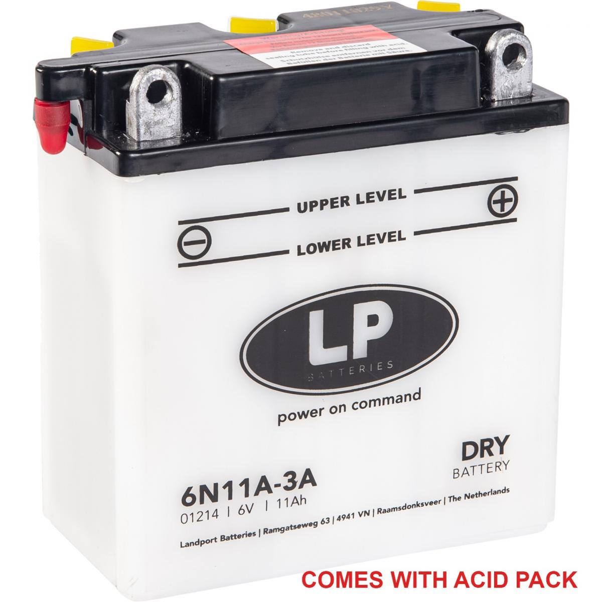 Landport Batteries Battery 6N11A-3A 6V 11AH, Landport With Acid Pack, Road, Mc Ma 6N11A-3A