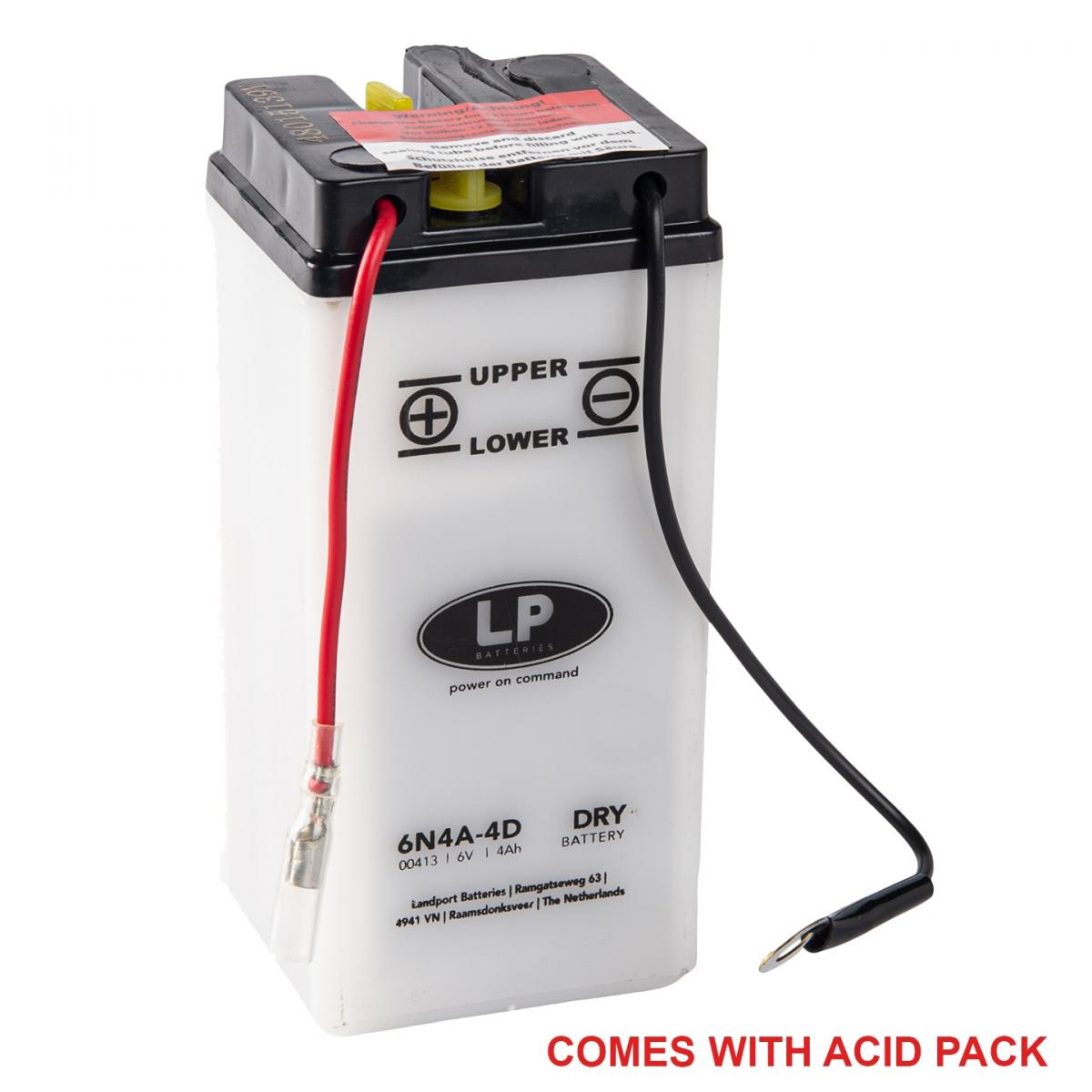 Landport Batteries Battery 6N4A-4D 6V 4AH, Landport 00413 With Acid Pack, Road, Mc Md 6N4A-4D