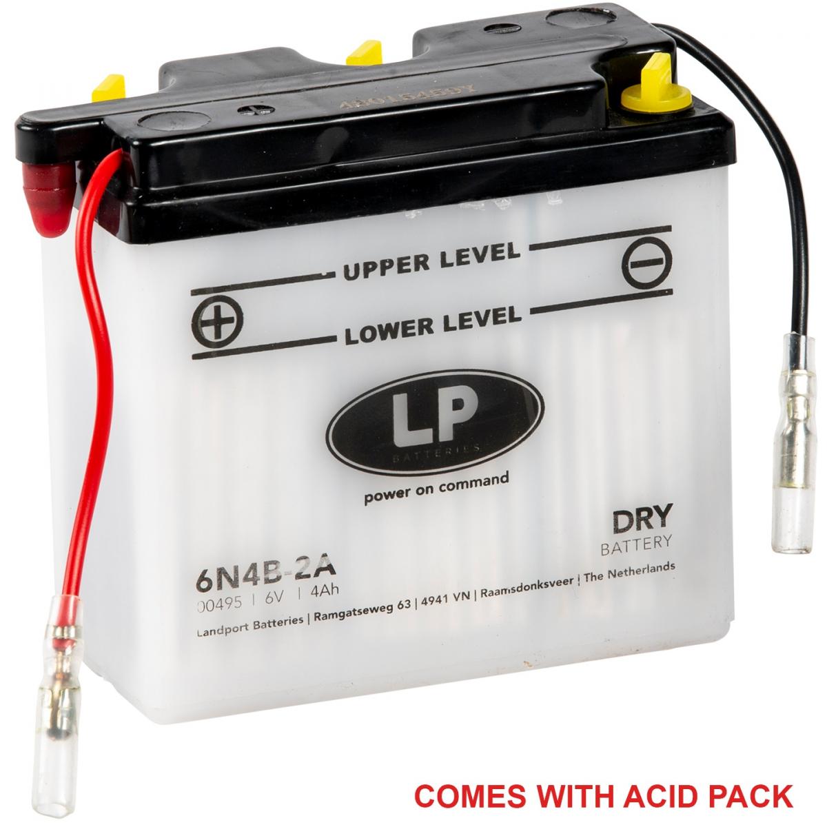 Landport Batteries Battery 6n4b-2a 6v 4ah, Landport 00495 with Adic Pack, Road, MC Ma 6n4b-2a