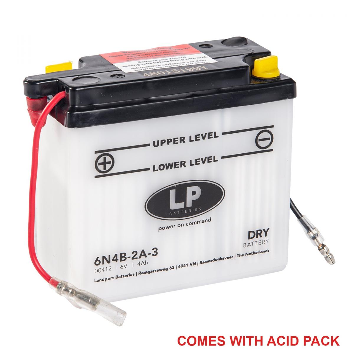 Landport Batteries Battery 6N4B-2A-3 6V 4AH, Landport 00412 With Acid Pack, Road, Mc