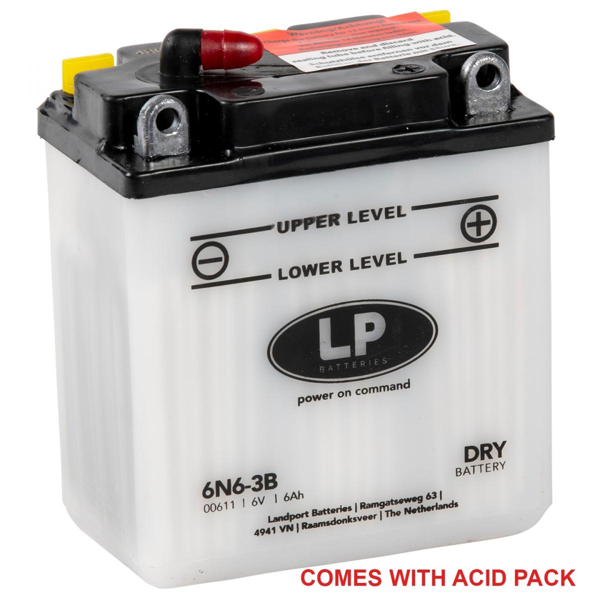 Landport Batteries Battery 6n6-3b 6v 6ah., Landport 00611 + Acid Pack, Road, MC