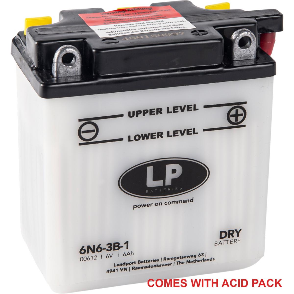 Landport Batteries Battery 6N6-3B-1 6V 6AH, Landport 00612 With Acid Pack, Road, Mc Ma 6N6-3B-1