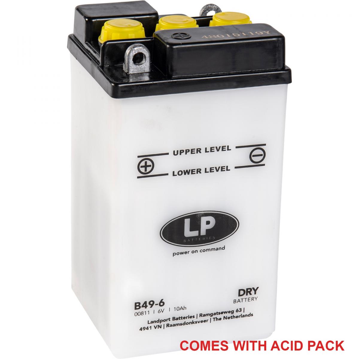 Landport Batteries Battery B49-6 6V 8AH., Landport 00811 With Acid Pack, Road, Mc Ma B49-6