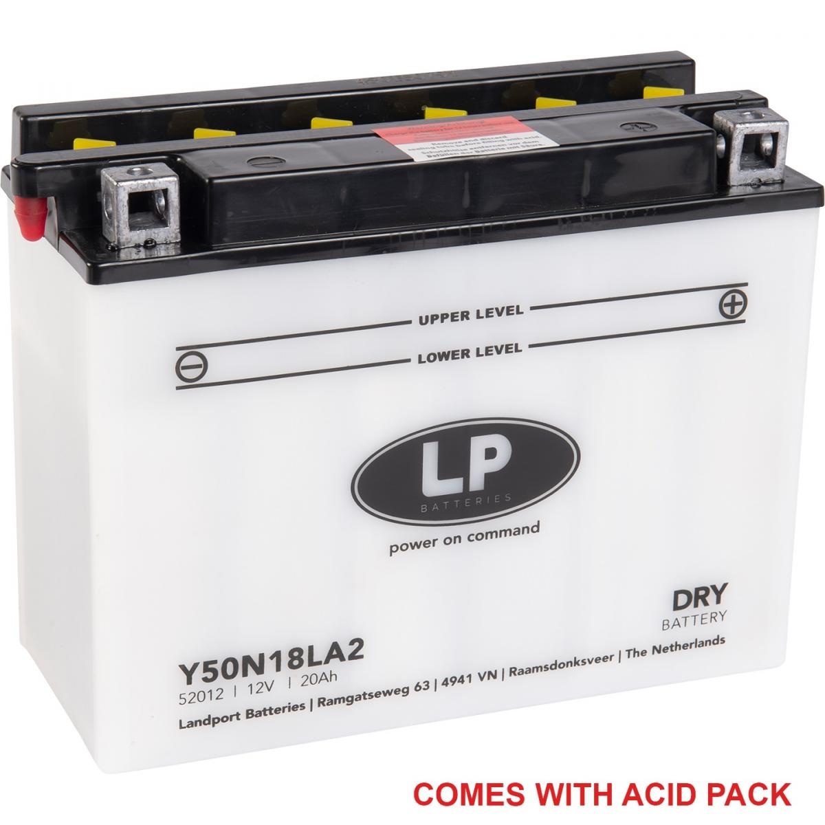 Landport Batteries Battery L50N18LA2 12V 20AHR, Landport With Acid Pack, Road, Mc Ma Y50N18L-A2, Md L50N18LA2