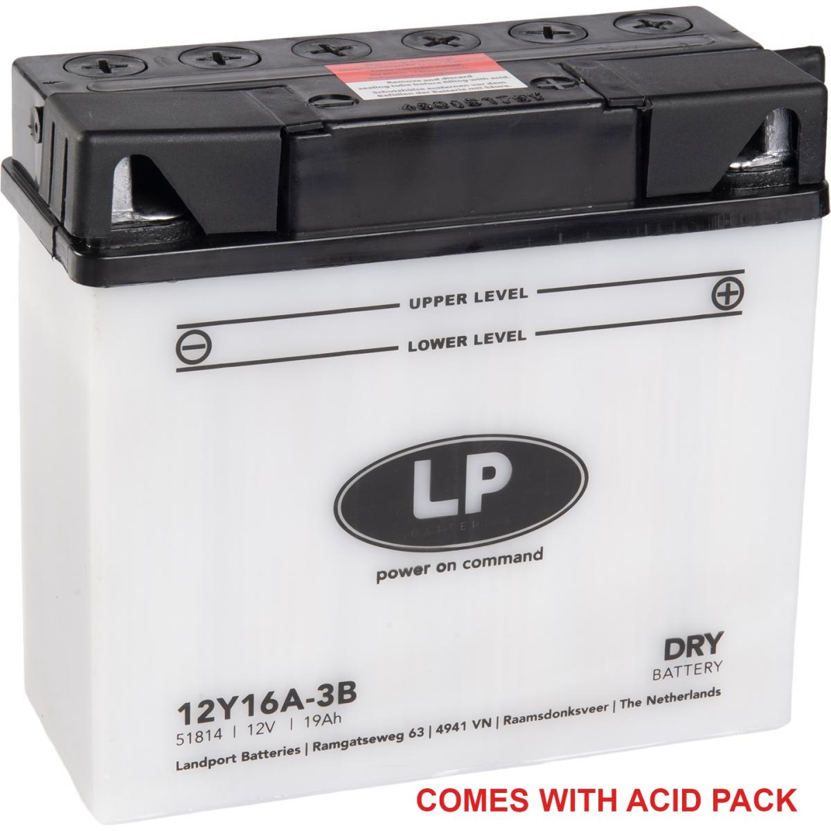Landport Batteries Battery 12Y16A-3B 12V 19AH, Landport With Acid Pack, Road, Mc Ma 12Y16A-3B, Md 12Y16A-3B