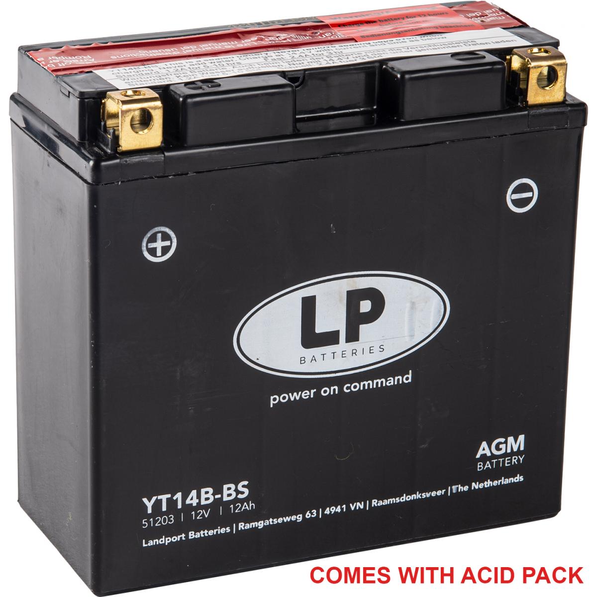 Landport Batteries Battery LT14B-bs 12v 12ah, Landport 51203 Maintenan Free, YT14B-4 Agm