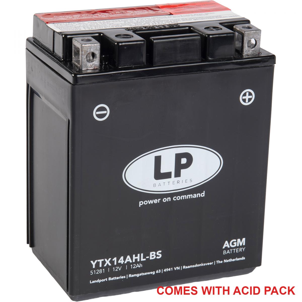 Landport Batteries Battery Ltx14ahl-bs 12v 12ah, Landport Maintenance Free, Agm, Ytx14ahl-bs