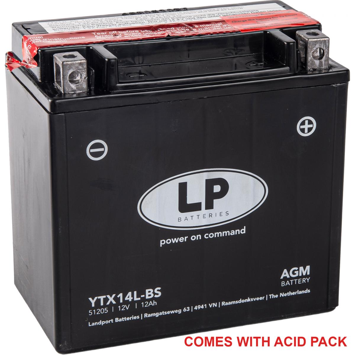 Landport Batteries Battery LTX14L-bs 12v 12ah, Landport Maintenance Free, Agm, YTX14L-bs