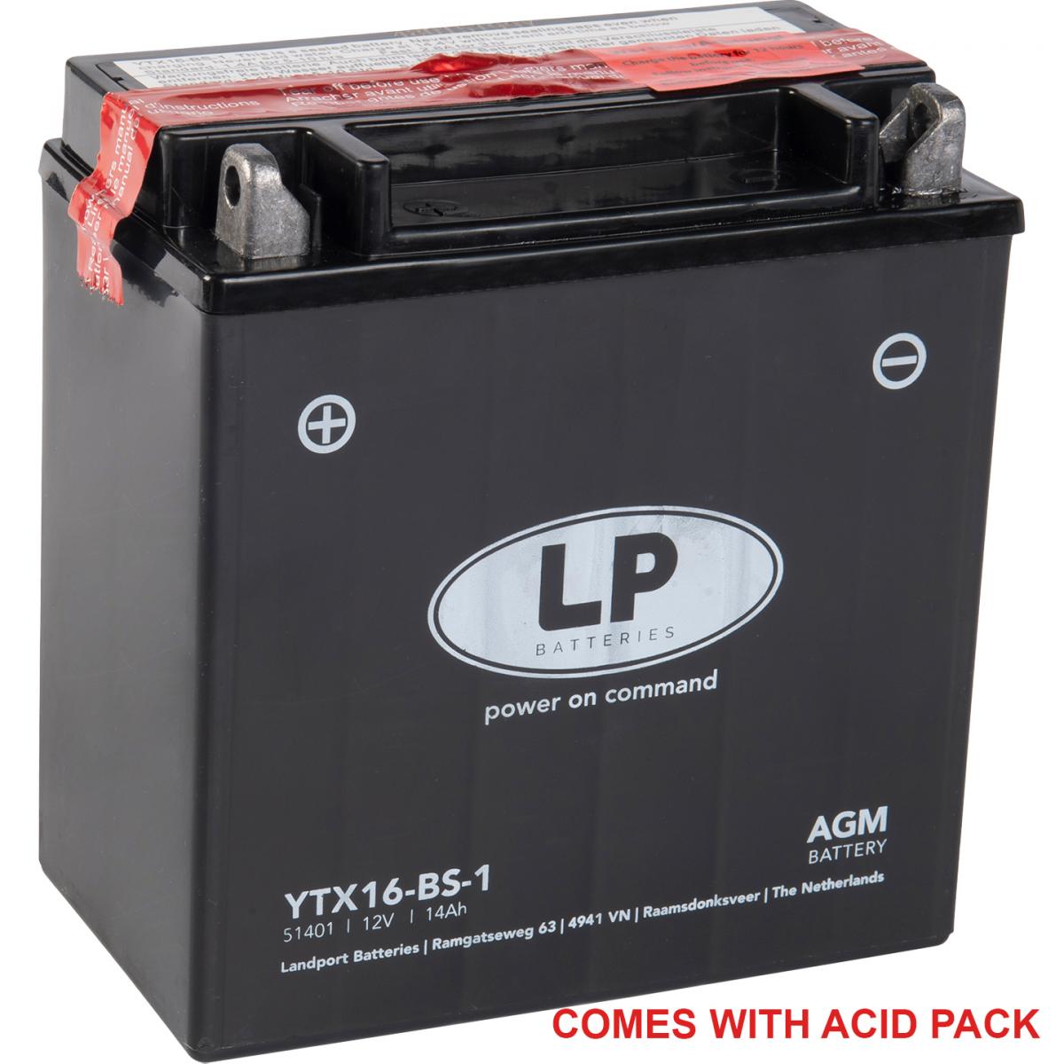 Landport Batteries Battery LTX16-bs-1 12v 14ah Mf, Landport Maintenance Free, Agm, YTX16-bs-1