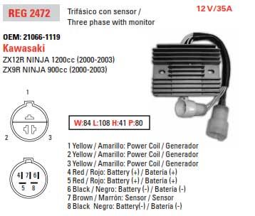 Arrowhead Electrical Regulator 21066-1119 Ninja, Kawasaki ZX900E/f Ninja Zx-9r