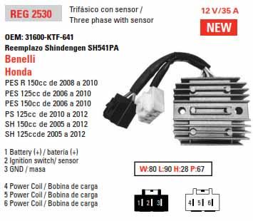 Arrowhead Electrical Regulator Honda SH125 / SH150I, Aha6076, 31600-ktf-641, Road Esp2530