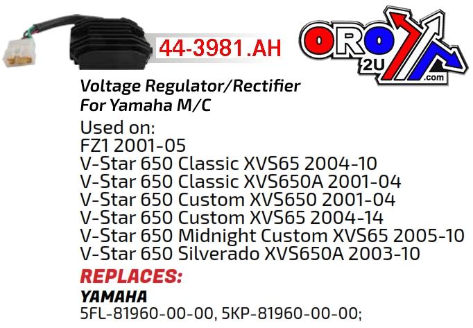 Arrowhead Electrical Regulator Yamaha Xvs, Fz1, Aya6039, 5kp-81960-00-00, Road, 5fl-81960-00-00