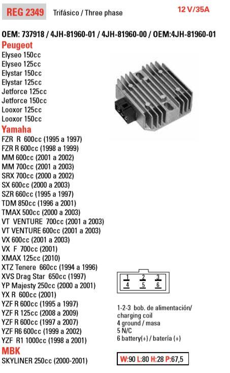 Arrowhead Electrical Regulator Heavy Duty 35a, Yamaha 737918 / 4jh-81960-01 / 4jh-81960-00 / Oem:4jh-81960-01 4jh-81960-01-00, FZR600 / YZF-r6 / SX