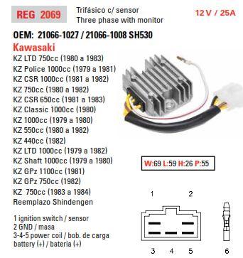 Arrowhead Electrical Regulator KZ550/650/750/1000, 21066-1008, Aki6025, Kawasaki 21066-1027