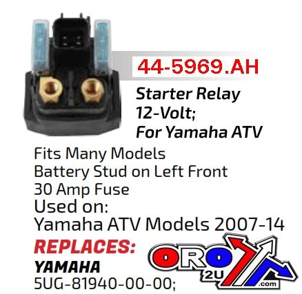 ARROWHEAD SOLENOID STARTER RELAY ATV, 5UG-81940-00-00, SMU6065, 240-54028, YFM 700 R Raptor SE 2013, 2014, 2015, 2016, 2017, 2018 YFM 700 R Raptor 2013, 2014, 2015, 2016, 201