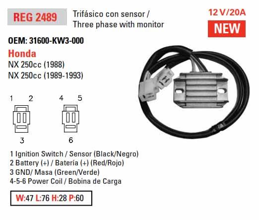 Arrowhead Electrical Regulator 12v NX250 88-93, Aha6102 31600-kw3-000, -010
