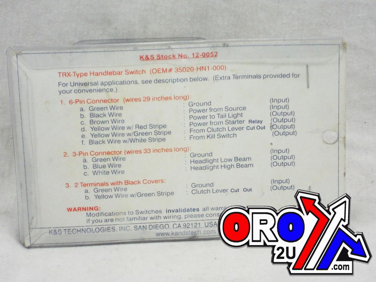 K&S Technologies Switch Light Start, Kill, Honda Trx 35020-hn1-00, K&s KS12-0052