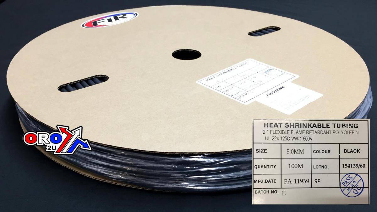 Tag-z Heat Shrink Tubing 5mm X 100mt, Black / Id :3/16 = 4.76mm