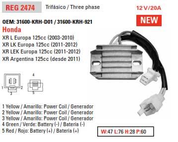 Arrowhead Electrical Regulator XR125L 03-12, Aha6101, 31600-krh-921, 31600-krh-d01, SH572LA