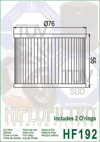 HiFlo Filters Oil Filter Hiflo HF192, Triumph 121-00-31-t0-301