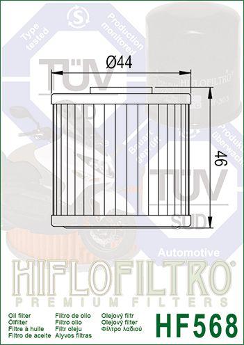 HiFlo Filters Oil Filter Hiflo HF568, Kymco 1541a-leh6-e00