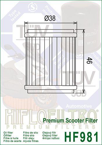 HiFlo Filters Oil Filter Hiflo HF981, Yamaha 38b-e3440-00-00