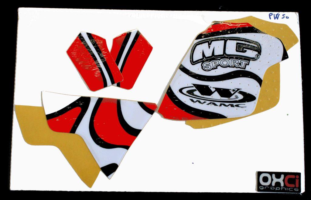 WAMC Decals PW50 Yamaha Red/we/bk, Decal Kit, Rad and Tank