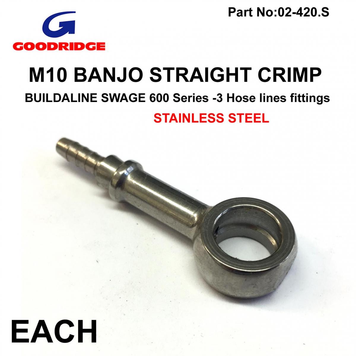 Goodridge Banjo Straight Stainless 0*, Swage Crimp Fitting 600 Series -3, Goodridge S5092-03c