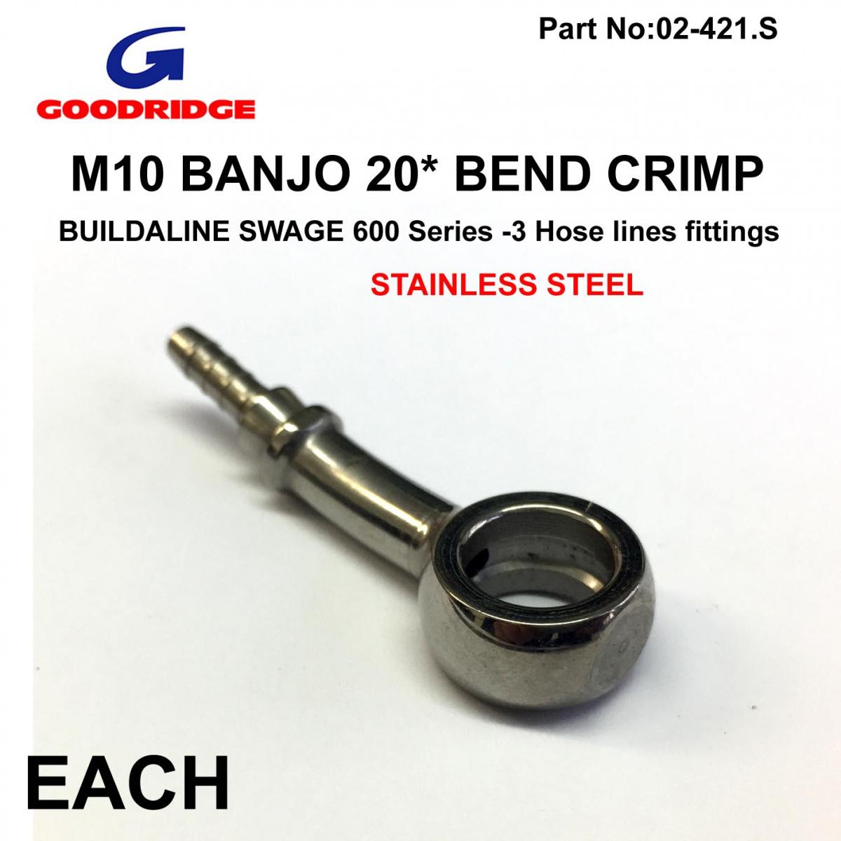 Goodridge Banjo 20* Crimp Stainless, Goodridge S5093-03c, Swage Crimp Fitting 600 Series -3