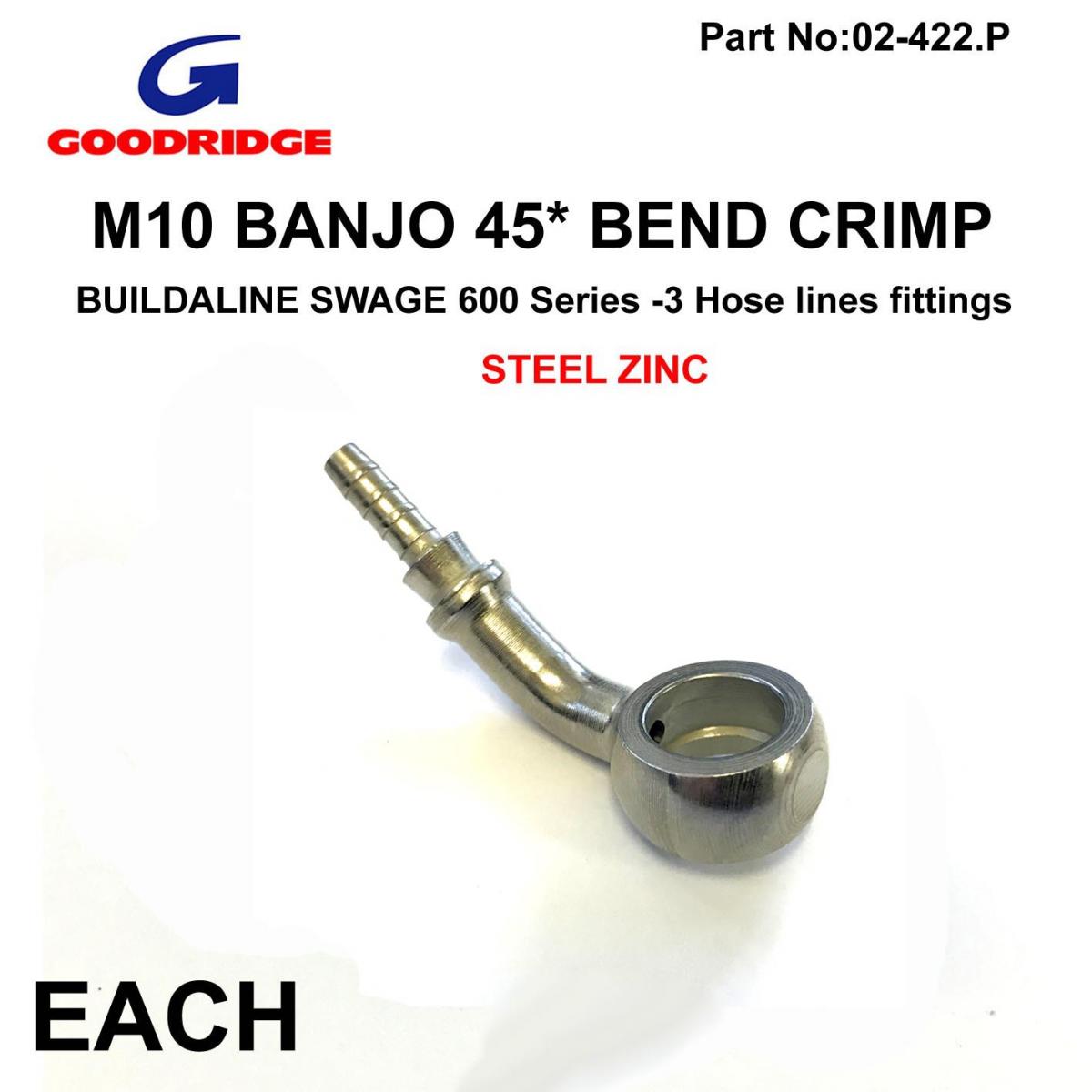Goodridge Banjo 45* Crimp Swage Plated, Goodridge S5094-03z1 Ext.neck, Swage Crimp Fitting 600 Series -3