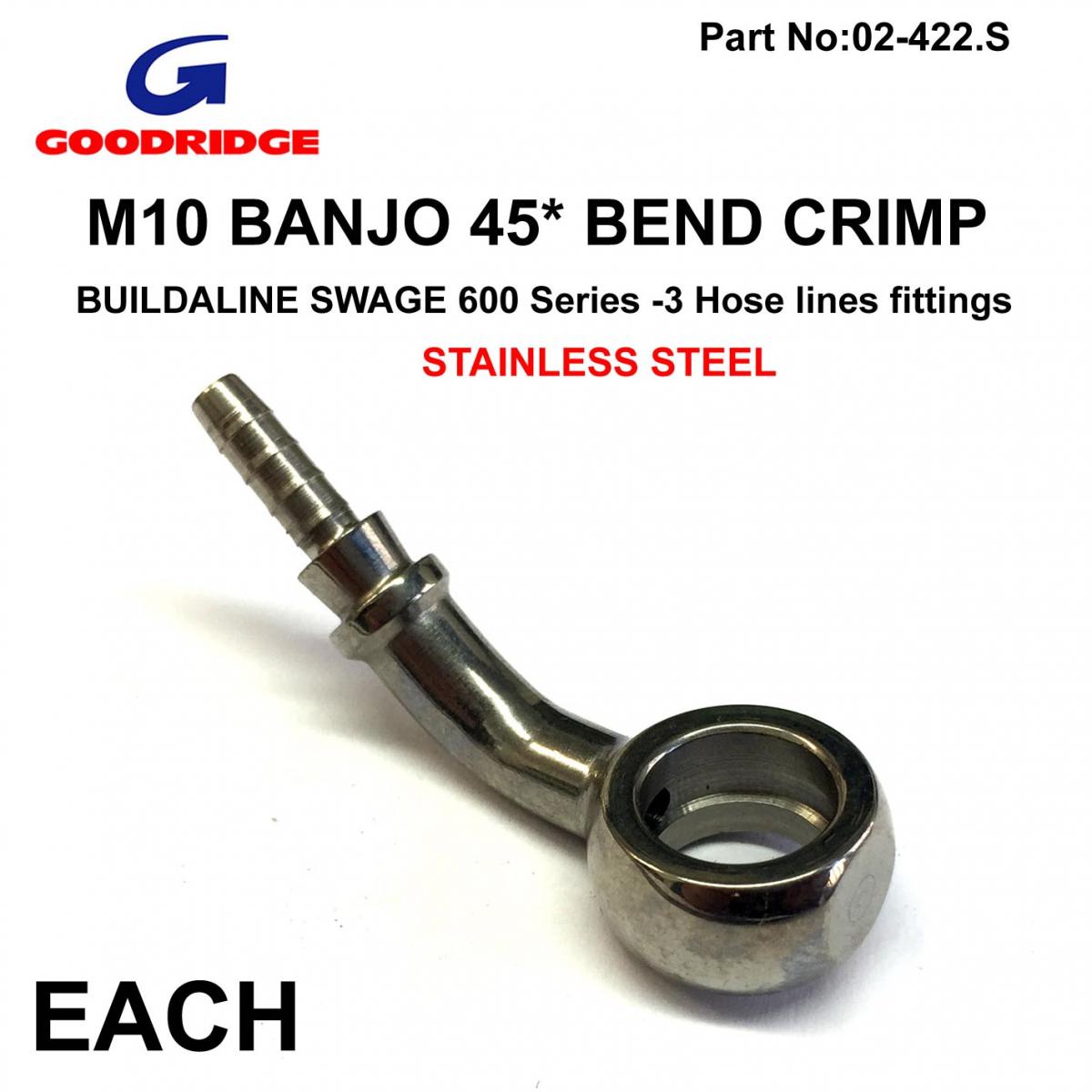 Goodridge Banjo 45* Crimp Stainless, Goodridge S5094-03c, Swage Crimp Fitting 600 Series -3