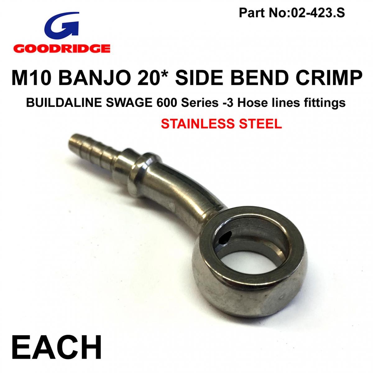 Goodridge Banjo 20* Side Stainless, Swage Crimp Fitting 600 Series -3, Goodridge