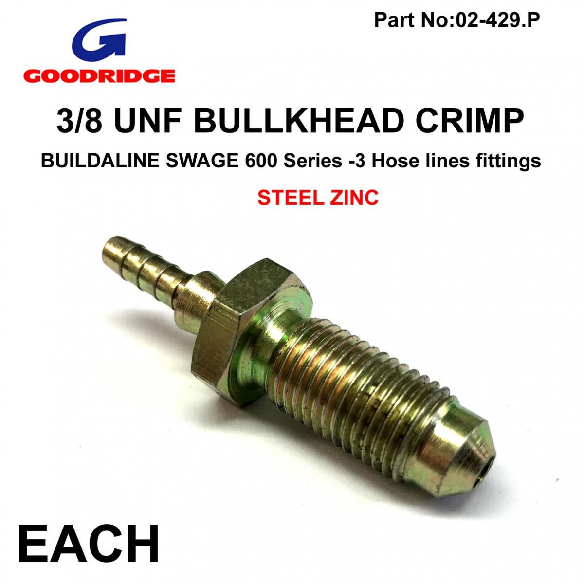 Tag-z Bullkhead Male/male Adaptor, 3/8unf Goodridge S443-03p, Swage Crimp Fitting 600 Series -3