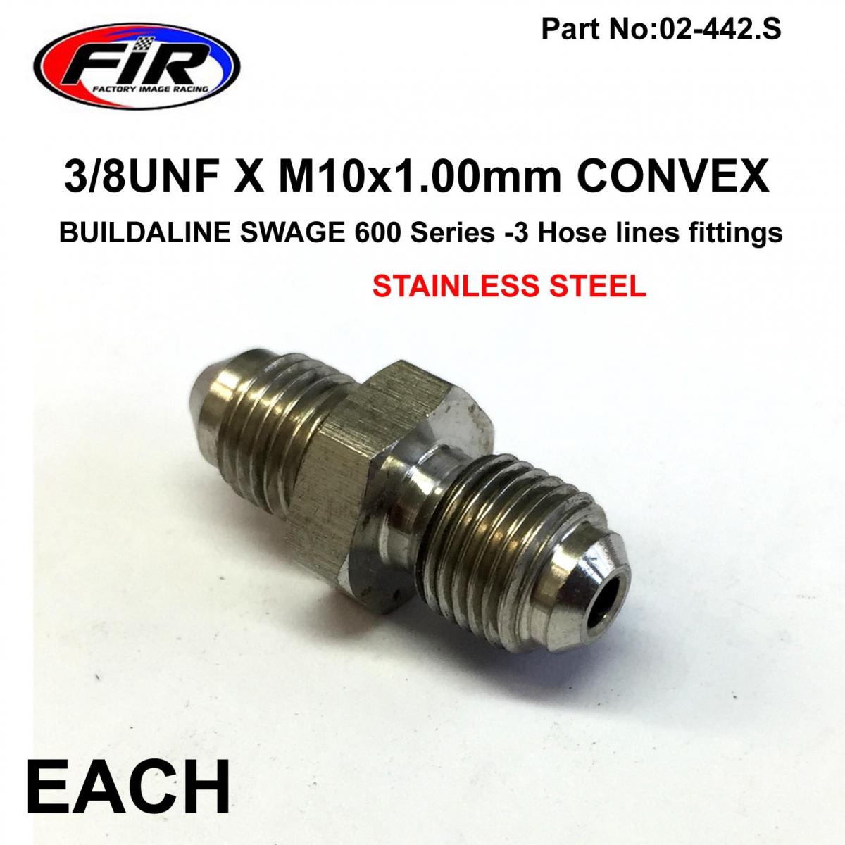 FIR 3/8 Unf to M10 X 1.00 Convex Adapter 305-03-31 600-03 Stainless Steel, 3/10100as