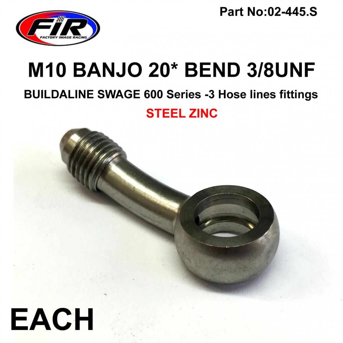 FIR M10 Banjo 20* Bend 3/8unf Fr, B593-03c Swage Crimp Fitting 600 Series -3, / Steel Staniless