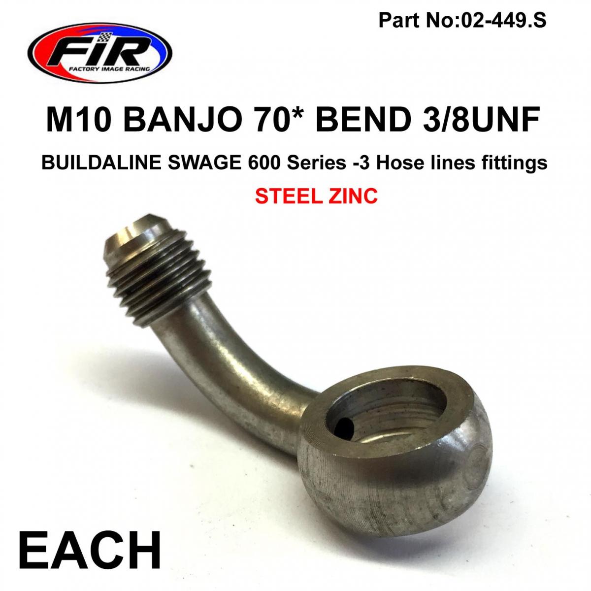 MTX Parts M10 Banjo 70* Bend 3/8unf Fr Swage Crimp Fitting 600 Series -3 / Steel Zinc