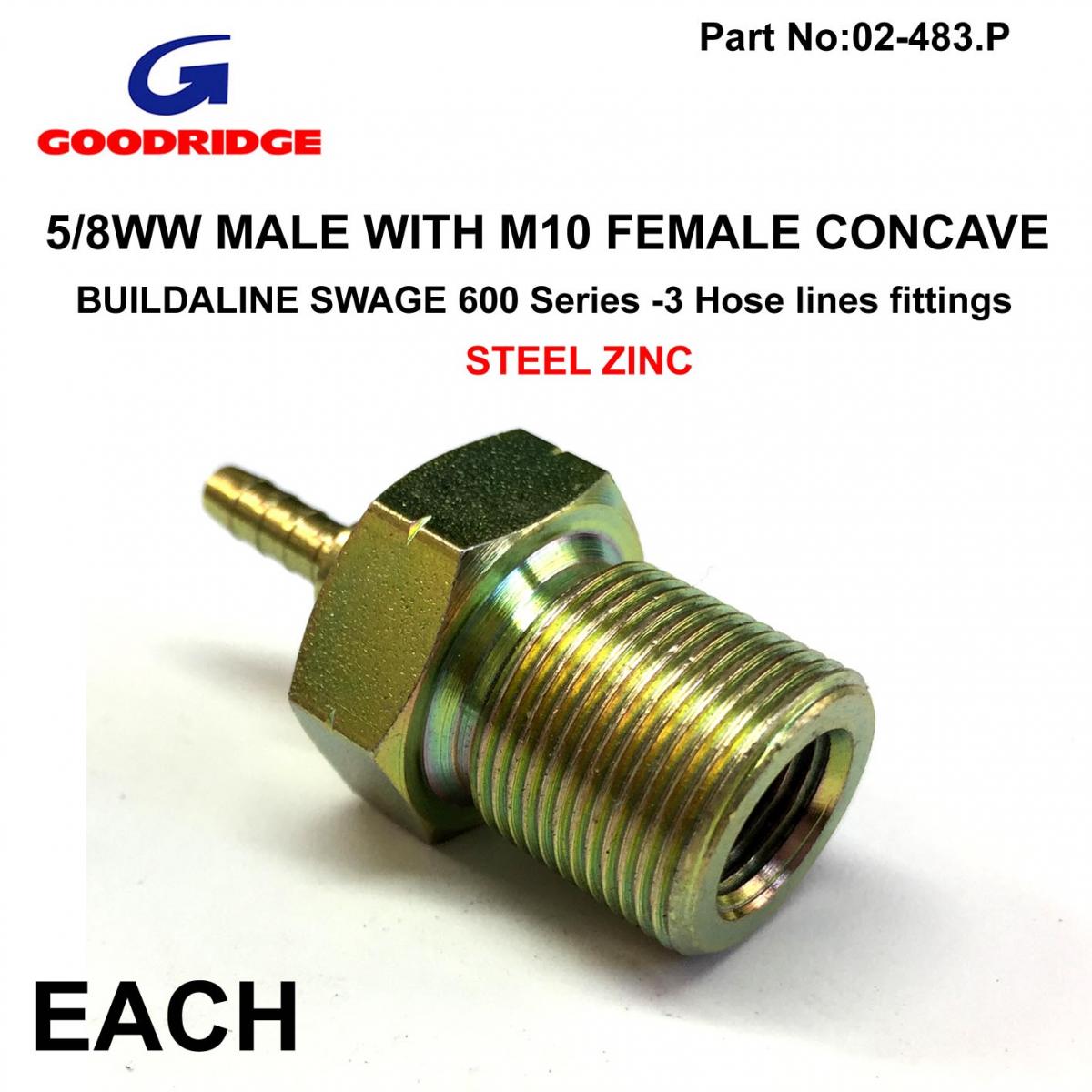 Tag-z 5/8ww Male / M10 Female Concve, Swage Crimp Fitting 600 Series -3, Goodridge S749-03-31p