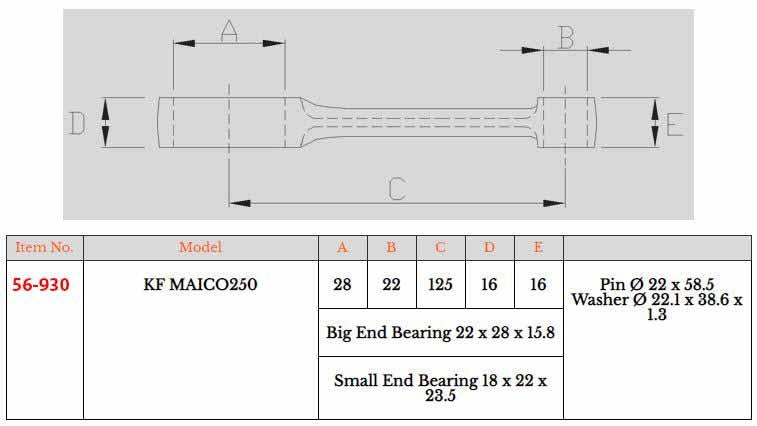 Namura Technologies Connecting Rod Kit Maico 250, Ro-8208 125-18-22-16-16-58.5mm, Namura Rx-12001, MX-09066