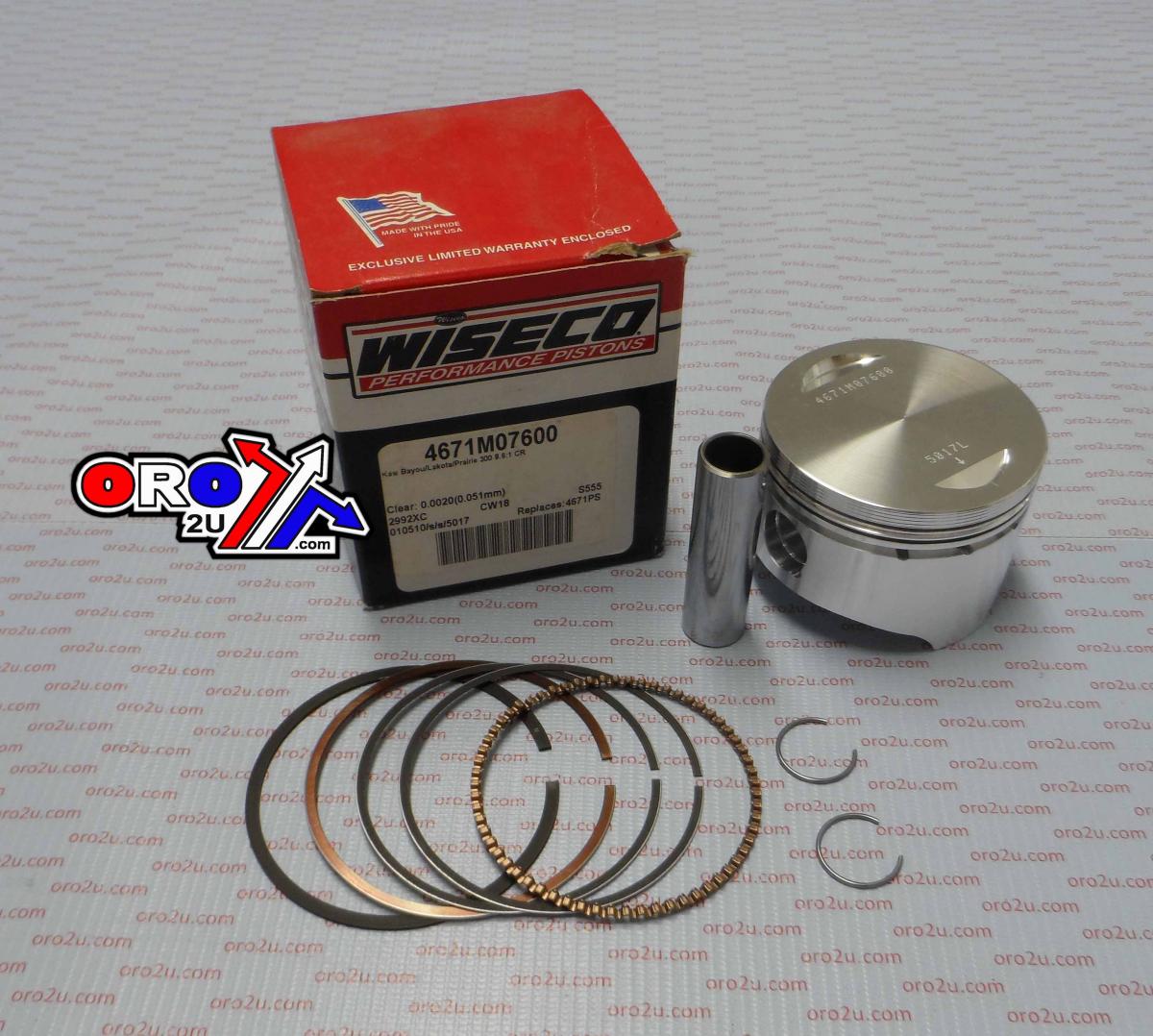 Wiseco Piston Kit 86-04 KLF300 76.00, Wiseco 4671m07600 Kawasaki