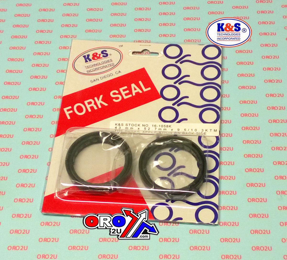 K&S Technologies Fork Oil Seal 43x52.7x9.5/10.3, White Power 43mm Set, K&s 16-1058k