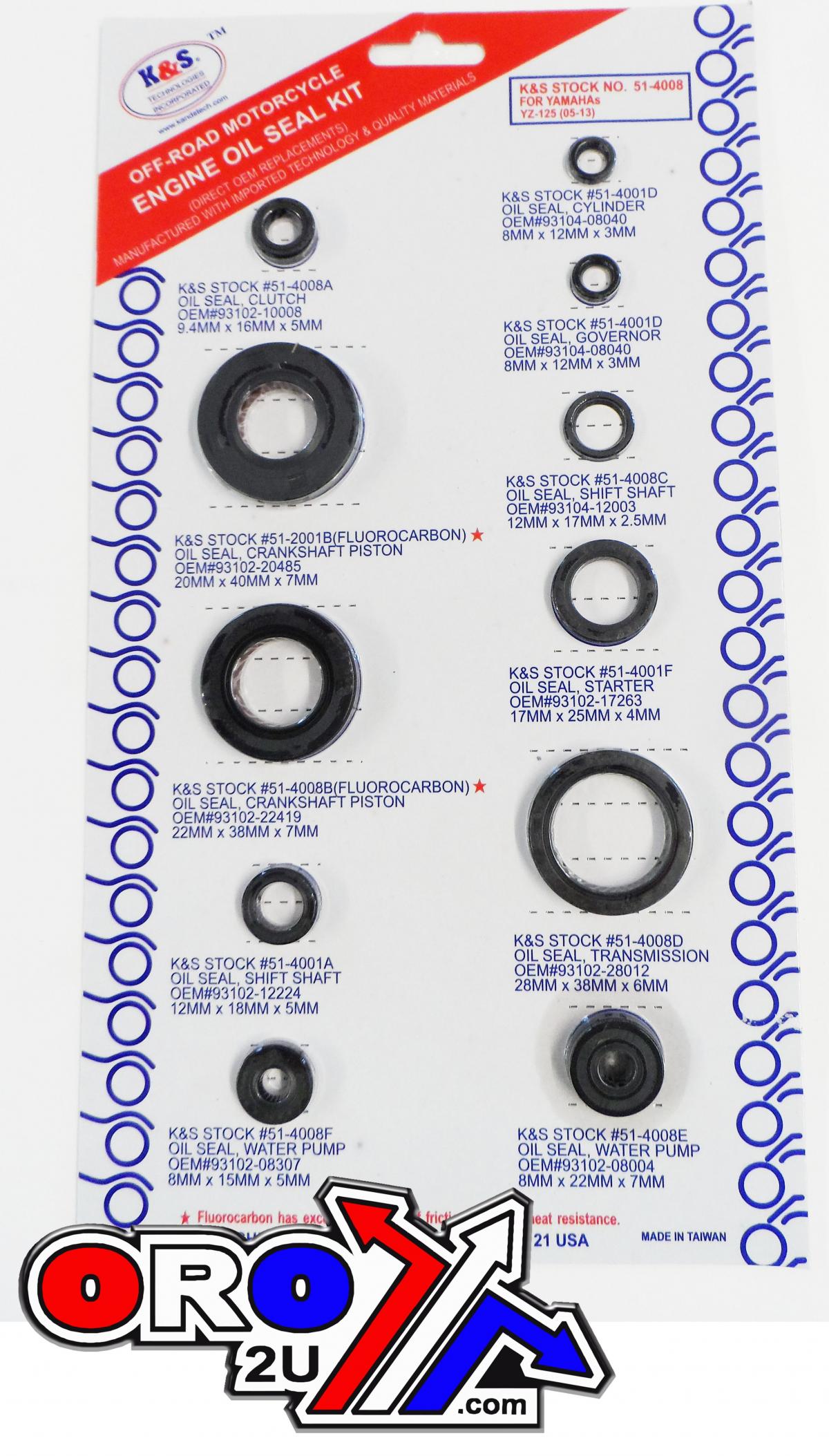 K&S Technologies Oil Seal Set Engine 05-19 YZ125, K&s 51-4008