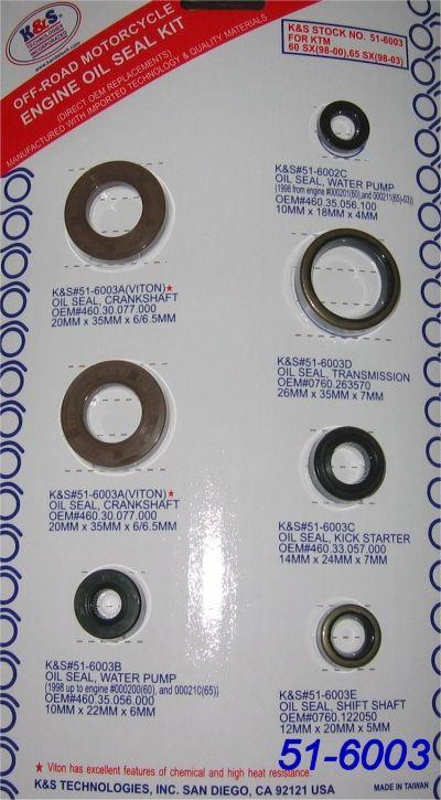 K&S Technologies Oil Seal Set KTM 60/65 98-03, K&s 51-6003 Engine Kit