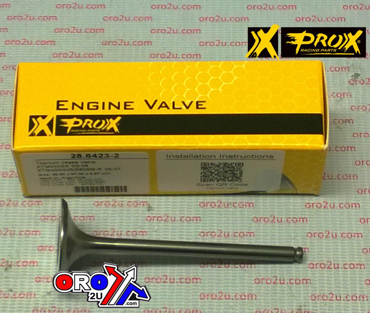 Pro-X Racing Valve Intake Titanium KTM 450, Prox 28.6423-2, 594.36.030.000, 2006-2008, 59436030000