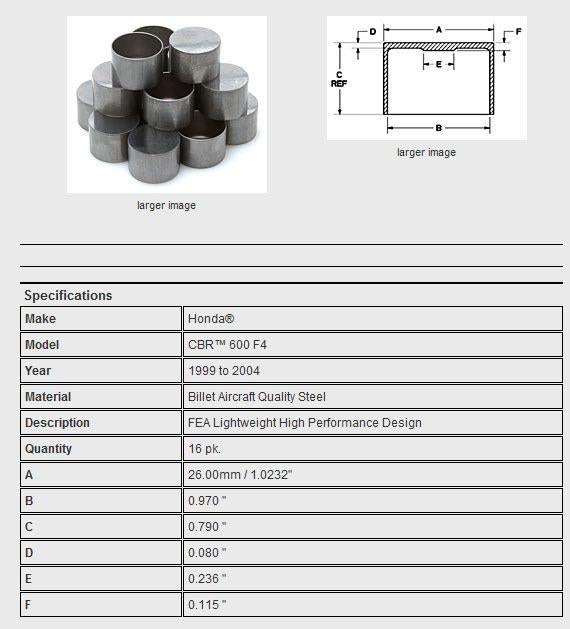 Kibblewhite Tappet Cap Set/16 CBR900RR, Kibblewhite 30-30227, Road, MC