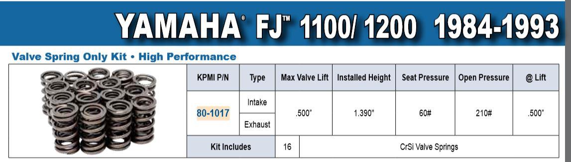 Kibblewhite Spring Valve Set/16 Yamaha Fj, Fj 1100/1200 1984-1993, Kibblewhite 80-1017, Road