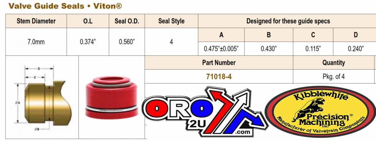 Kibblewhite Valve Seals 4 Rotax 500/600, Kibblewhite 71018-4 Air Cooled