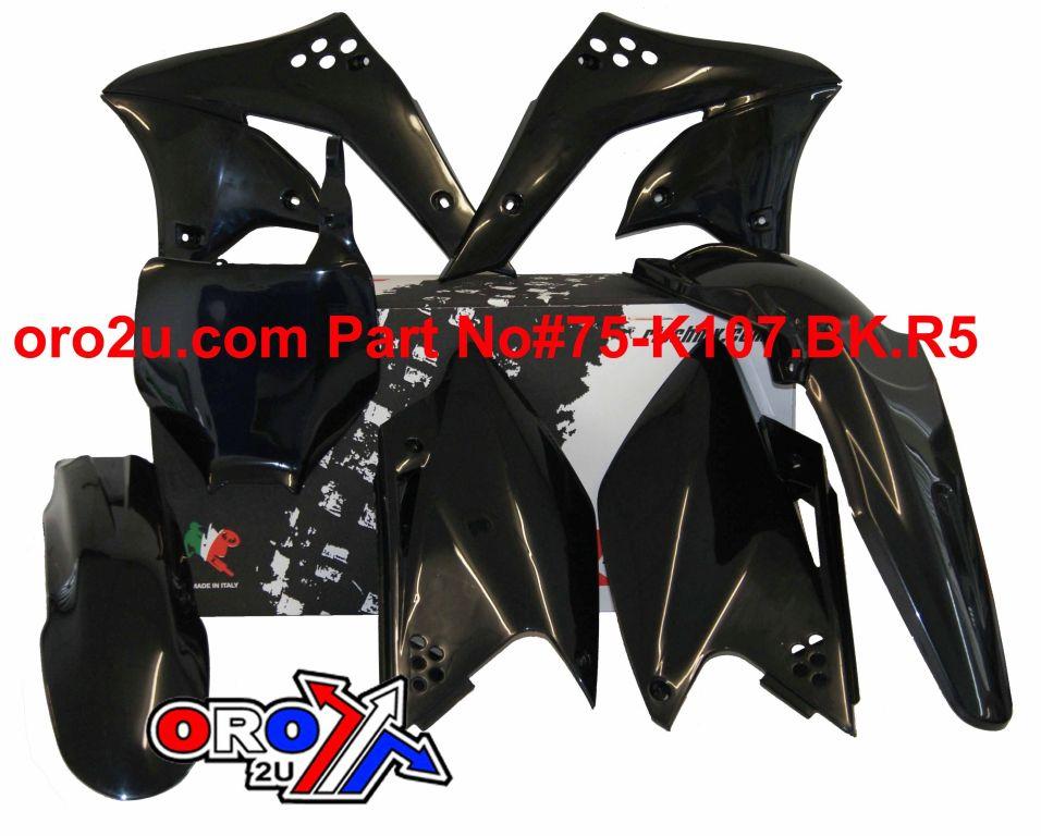 Rtech Plastics Plastic Kit/5 06-08 KXF250, Black Rtech R-kitkxf-nr0-505
